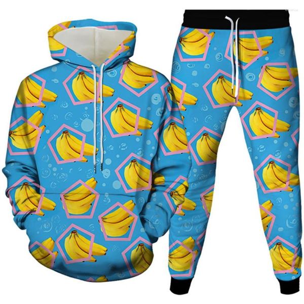 Fatos masculinos Fruta Laranja Banana Melancia Pêra Abacate Abacate Tracksuit Homens Roupas Hoodies Sweatpants 2 Peça Homme Traje Tamanho