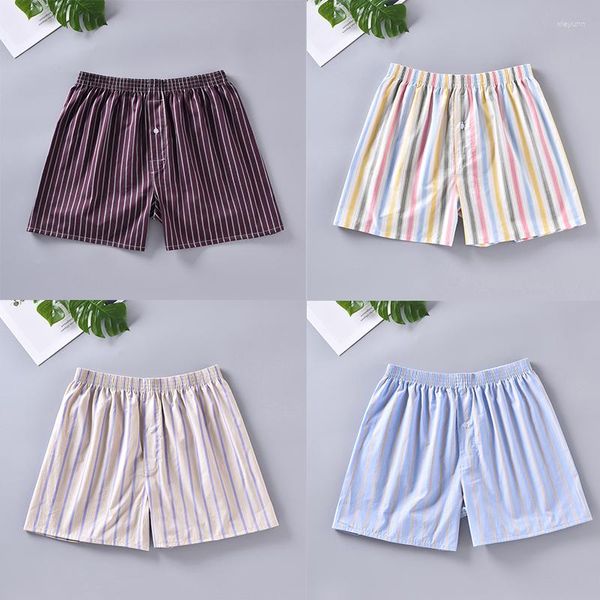 Unterhosen 3 stücke Baumwolle Herren Boxershorts Weiche Unterwäsche Lose Gestreifte Boxer Hombres Schlaf Tragen Hause Hosen Plus Größe