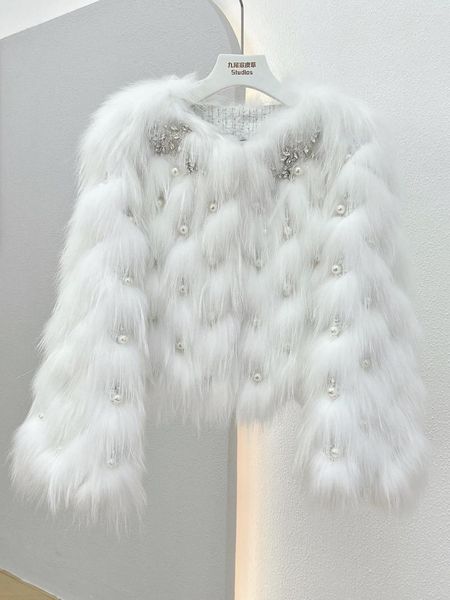 Frauen Pelz Kurze Perle Wolle Waschbär Jacken Gestrickte Dicke Warme Winter Casual Outfits Auto Streifen Flauschigen Langarm Mantel