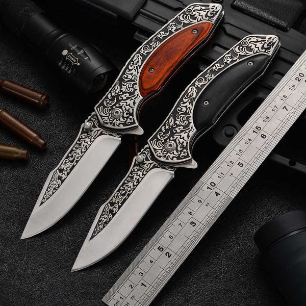 Faca dobrável punho de madeira alta dureza lâmina de aço inoxidável 21cm faca ao ar livre sobrevivência combate faca acampamento caça faca