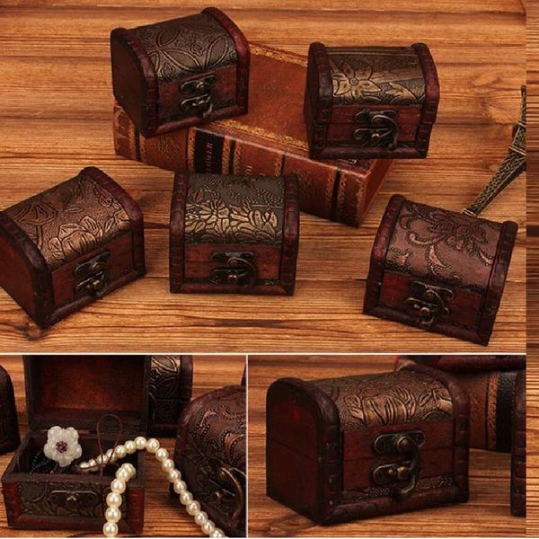 Estilo europeu jóias tesouro baú caso manual caixa de madeira caixas de armazenamento retro flor colar titular gift284z