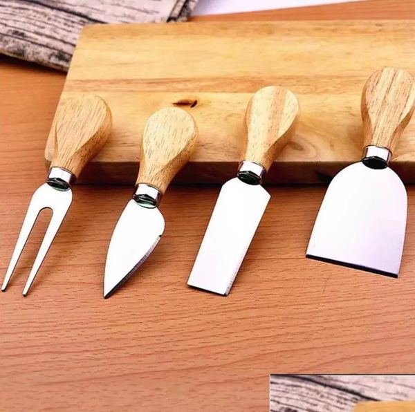 Neue Käse Werkzeuge 4 Teile/satz Messer Set Edelstahl Holzgriff Butter Cutter Tool Home Garten Küche Esszimmer Bar Großhandel