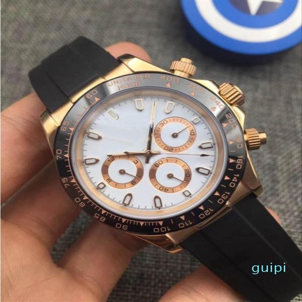 Wristwatch master design men's sports ceramic watch ring rose gold stainless steel case rubber strap folding buckle167h