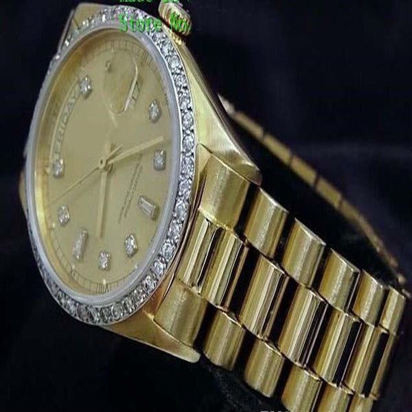 Nuovissimo orologio Day-Date President in oro giallo 18 carati con quadrante in oro con diamanti e lunetta Orologi da polso sportivi da uomo Automatici Mens277l