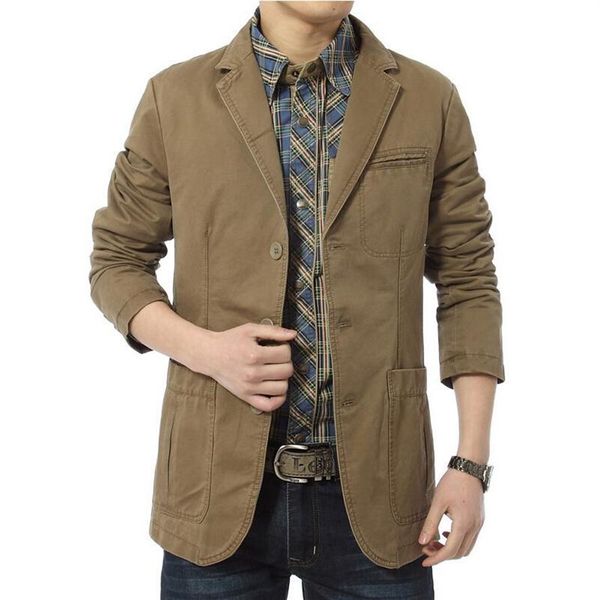 Blazer masculino casual blazers algodão denim parka jaquetas de ajuste fino dos homens verde do exército cáqui tamanho grande M-XXXL 4xl ao ar livre outwear c243t