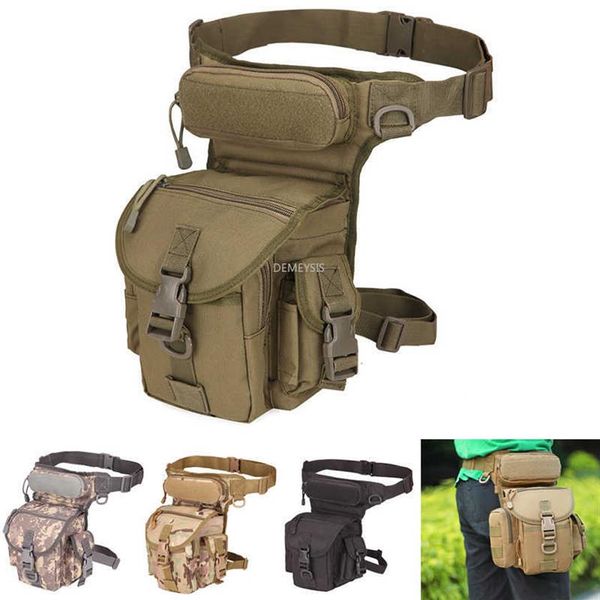 Bolsa tática para coxa com garrafa de água, bolsa de cintura de nylon, bolsa militar para caça, acampamento, escalada, esportes q0721231f