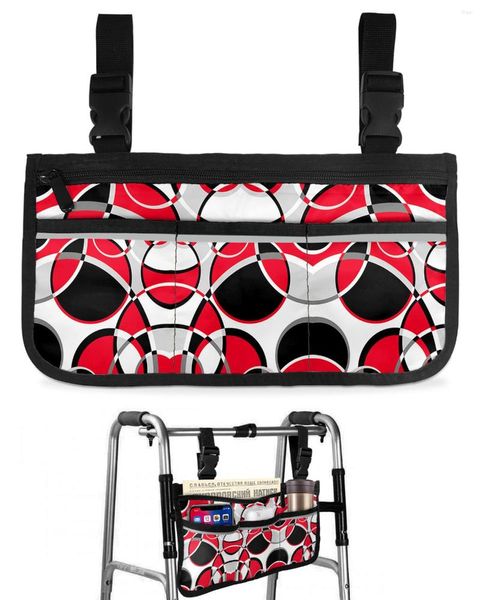 Сумки для хранения Геометрическая абстракция современного искусства Красная сумка для инвалидной коляски с карманами Подлокотник Боковой чехол для ходьбы на электрической раме для скутера