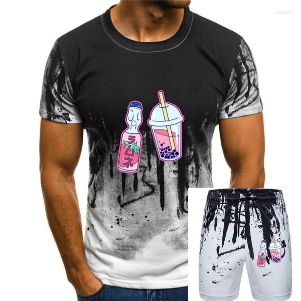 Tute da uomo Thirsty T-shirt Tokyo Ramune Pink Estetica Manga Retro Cotone Comoda mezza manica Cinque punte