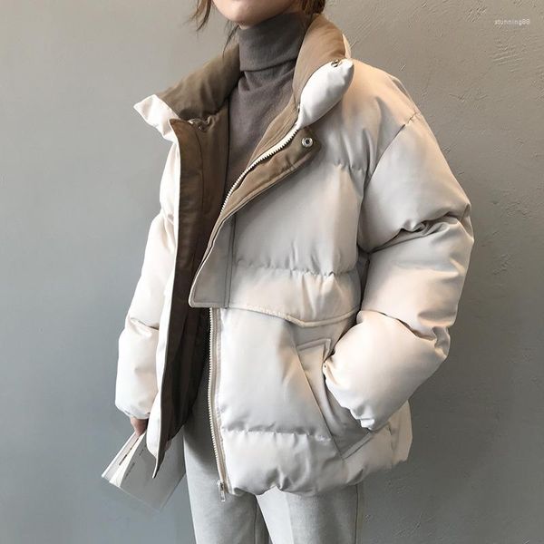 Женские тренчи, зимний стиль, однотонная куртка на хлопковой подкладке, женская куртка большого размера с воротником-стойкой, толстое теплое повседневное шикарное пальто, парка, красивое