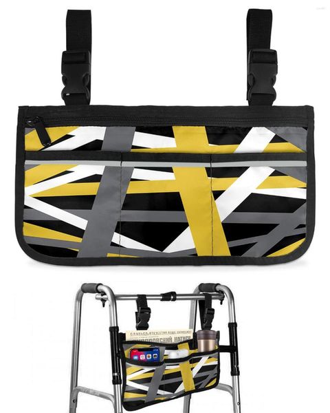 Sacos de armazenamento Amarelo Cinza Linhas Geométricas Abstratas Saco de Cadeira de Rodas com Bolsos Apoio de Braço Lateral Scooter Elétrico Andando Quadro Bolsa