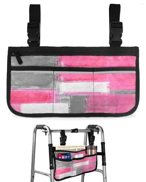 Sacos de armazenamento Pintura a óleo Textura abstrata rosa saco de cadeira de rodas com bolsos braço lateral scooter elétrico andando bolsa