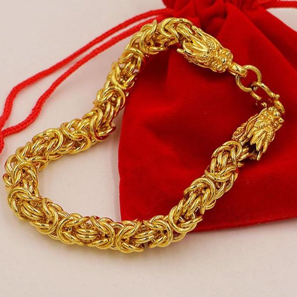 Braccialetti a maglie Fantastici gioielli da uomo Bracciale da donna in oro giallo riempito con testa di drago da 22 cm