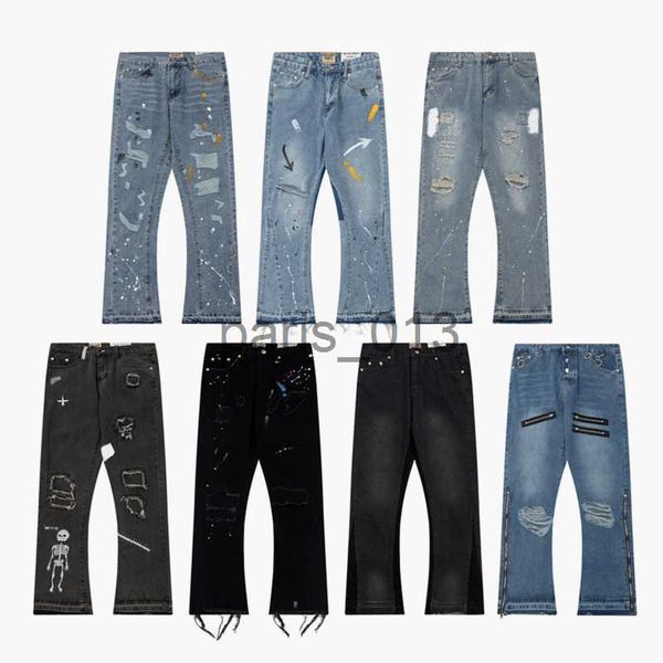 Herrenjeans 23SS Top Craft Herrenjeans Designer Retro Fashion High Street Broken Holes Jeans Ölfarbe Spritzer Tinte Hosen x0911