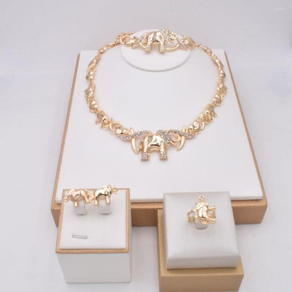 Halskette Ohrringe Set Großhandel 18K vergoldeter Diamant Elefant Modedesign XOXO Damenschmuck