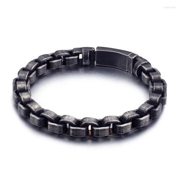 Link pulseiras 10mm pesado vintage homens de aço inoxidável caixa preta corrente punk hiphop fosco escovado envoltório pulseira jóias