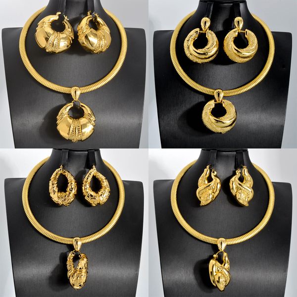 Hochzeit Schmuck Sets ZEADear African Dubai Spirale Geometrie Anhänger Halskette Ohrringe Nigerian 18K Gold Farbe Frauen Schmuck Party Geschenk 230909