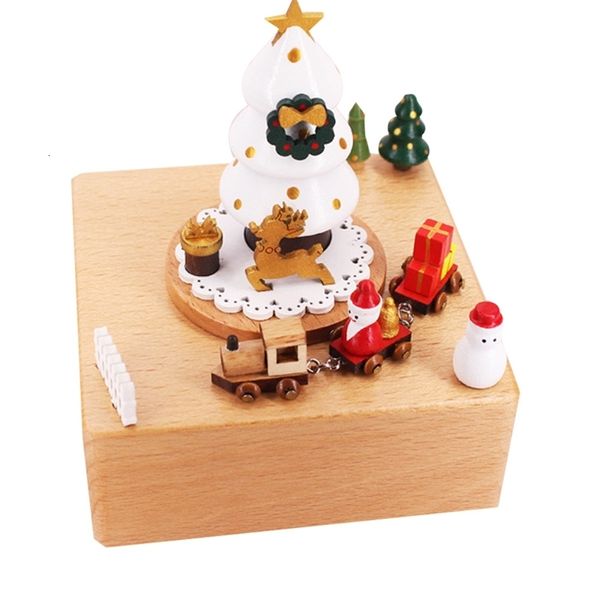 Objetos decorativos estatuetas caixa de música de madeira papai noel árvore de natal trem ano de natal retro presente de aniversário caixas musicais decoração de casa 230911