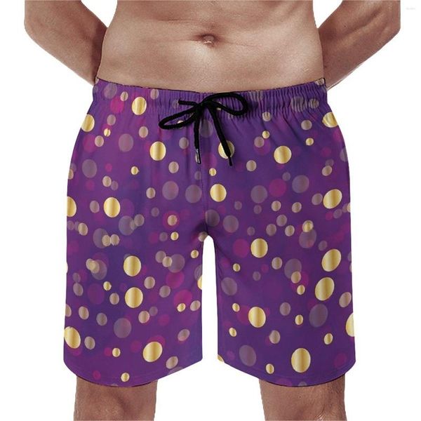 Shorts masculinos dourados placa de ponto roxo redemoinho engraçado praia calças curtas padrão masculino corrida surf troncos confortáveis presente de aniversário