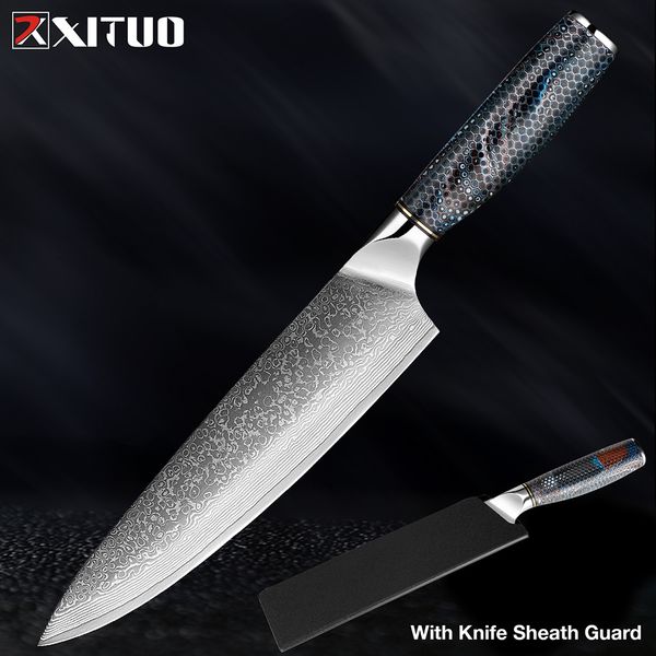 Coltello da chef giapponese Coltello damasco da 8 pollici Coltelli da cucina professionali Lama in acciaio ultra affilata Nucleo di taglio durevole per verdure, sushi di carne