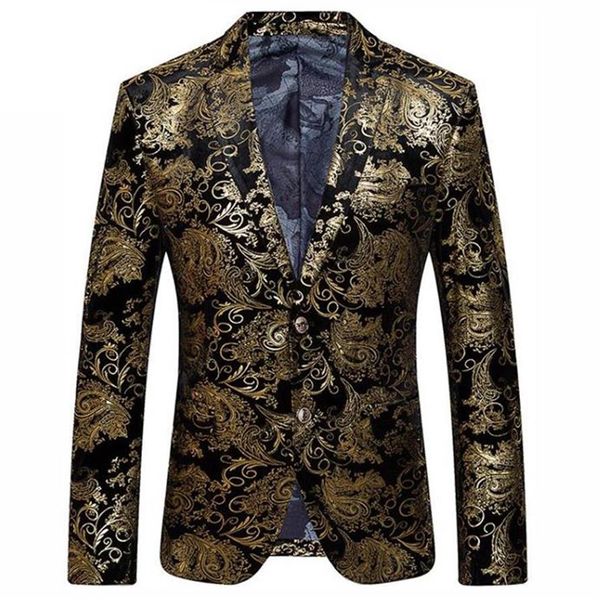 Schwarz-goldener Blazer für Herren, Paisley-Blumenmuster, Hochzeitsanzug, Jacke, Slim-Fit, stilvolle Kostüme, Bühnenkleidung für Herren-Blazer, Designs285A