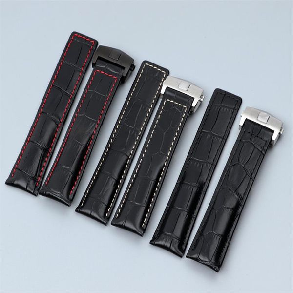 Armband für Herrenuhren, 22 mm, echtes Leder, Luxus-Uhrenarmband für Armbanduhren der Fit TAG-Serie. Armband mit Faltschließe bu255w