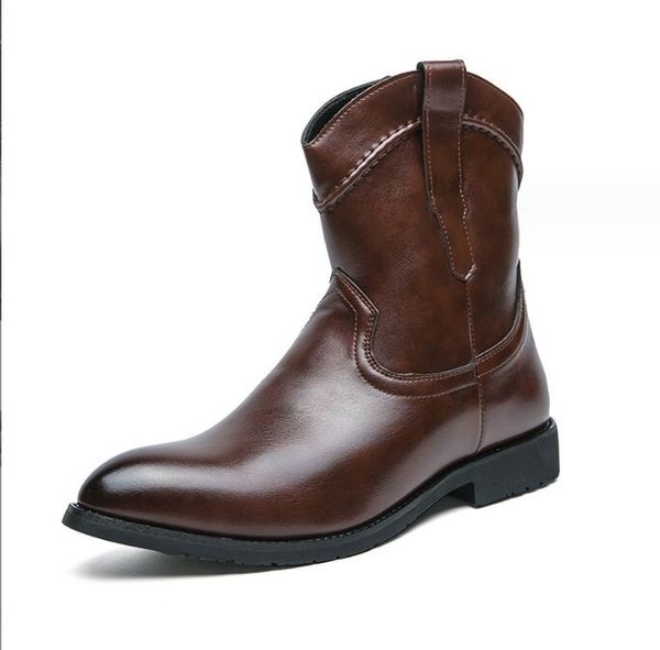 Botas masculinas sapatos pu marrom moda versátil negócios casual estilo britânico rua festa usar botas de tornozelo clássico para meninos botas de festa 38-46