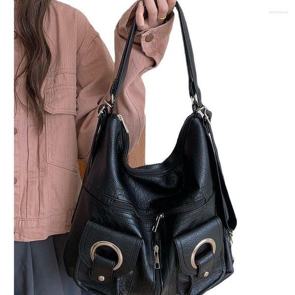 Вечерние сумки, корейская мода, черно-белая большая вместительная женская сумка на плечо, роскошные карманы на молнии из искусственной кожи, рабочие рюкзаки-тоут