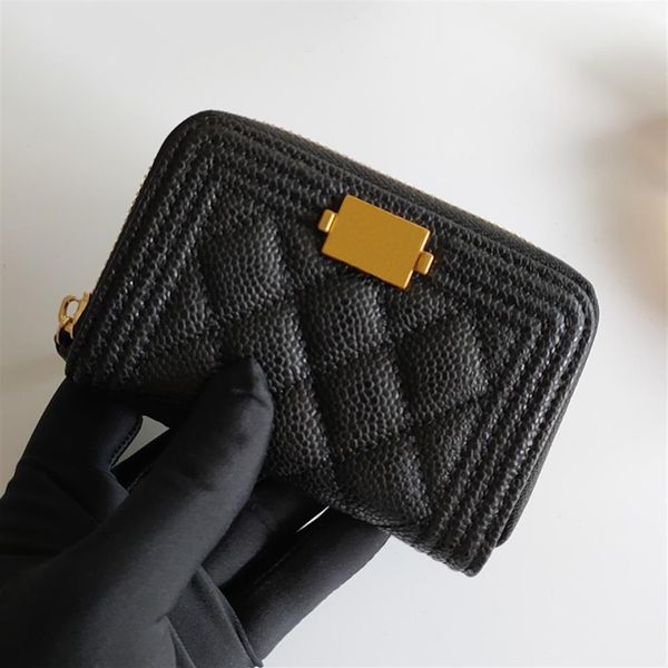 Mulher carteiras de luxo cartão de crédito feminino caviar bolsas titular do cartão de couro genuíno moda pequeno zíper curto moeda purse319r