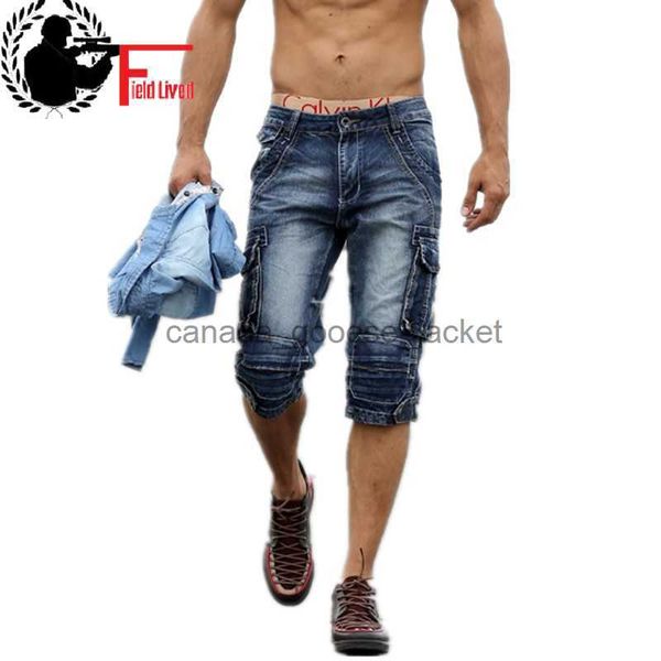 Jeans masculinos verão homens retro jeans shorts casuais lavados moda masculina jeans curtos na altura do joelho geral combate carga estilo militar 210518L230911