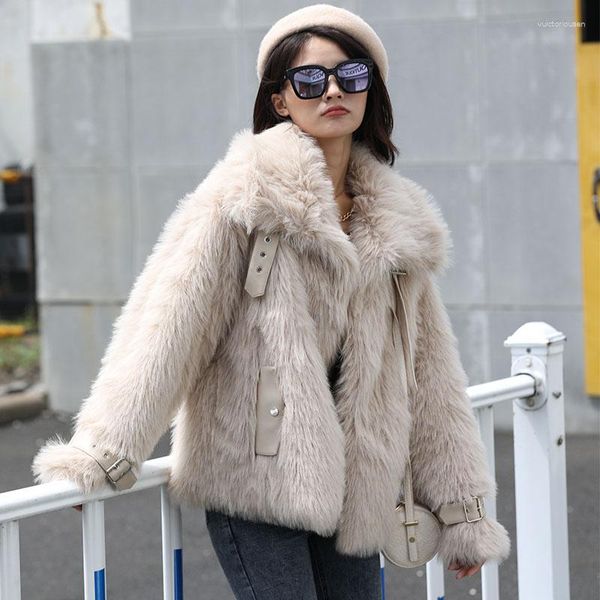 Женская меховая куртка высокого качества 2023, зимняя утепленная теплая куртка, пальто, женское повседневное модное пальто из искусственного меха, пушистое уютное свободное пальто