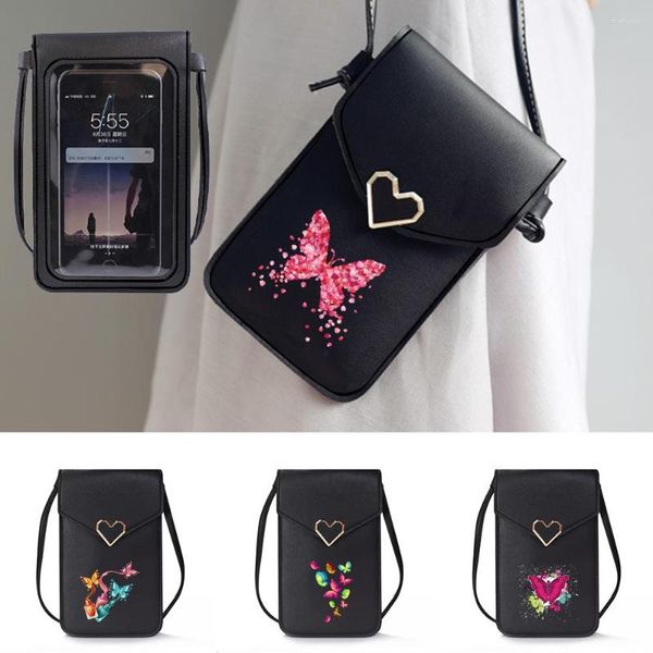 Akşam çantaları kadınlar küçük cep telefonu cüzdanları omuz crossbody çanta kelebek baskı madeni para çantası evrensel hücre paketi