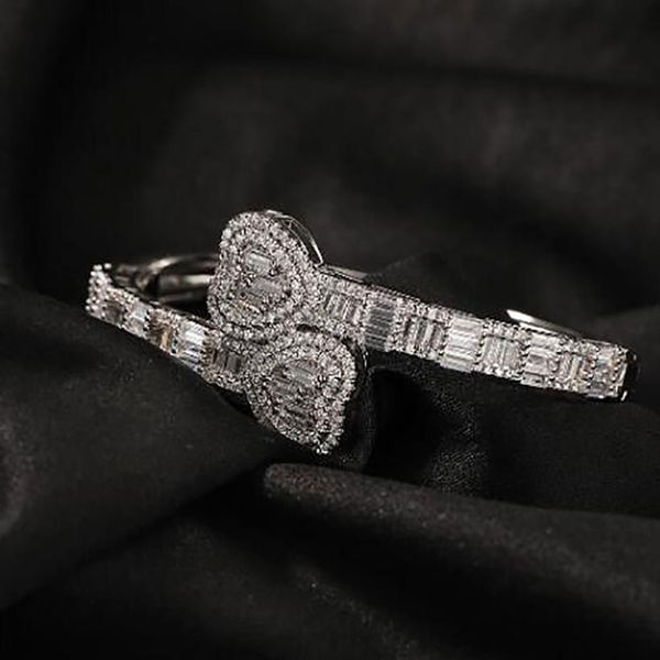 Braccialetti con diamanti baguette placcati in oro bianco 14 carati braccialetti con diamanti dimensioni di apertura gioielli hiphop con zirconi cubici per uomini donne regali272k