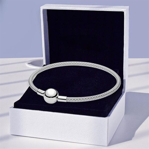 Bracciale rigido in maglia di argento sterling intrecciato con chiusura a sfera gioielli da donna con scatola originale per regalo fidanzata Pandora Charms301P