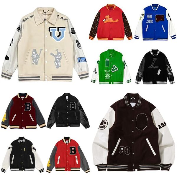 FW Designer Herren-Unijacke, Baseball-Oberbekleidung, Mantel, Wollfleece, beflockte Lederjacken, bestickt, einreihig, für Paare, Un243Q