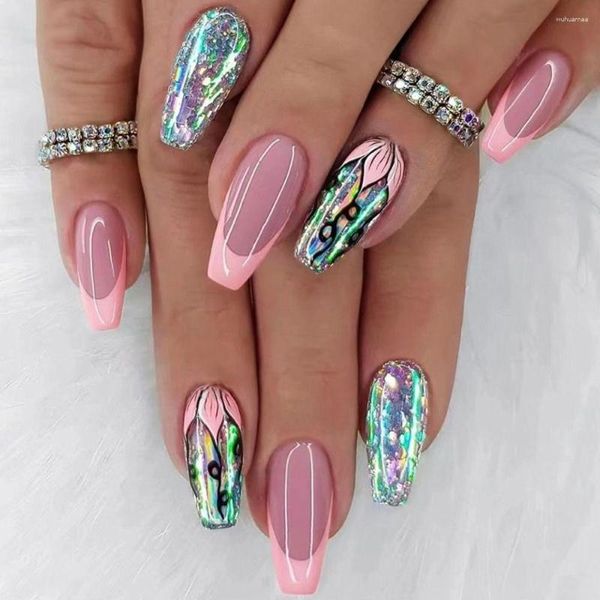 Falsas unhas moda francesa espumante lótus longa bailarina dicas de unhas capa completa imprensa destacável em diy