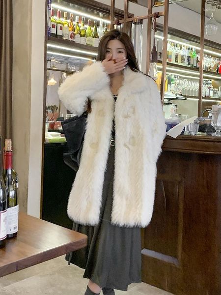 Cappotto in pelliccia da donna Bianco femminile invernale Colletto alla coreana addensato morbido peluche finto spesso caldo giacche a maniche lunghe per donna Casual