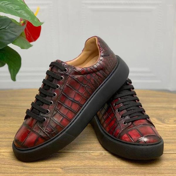Модельные туфли 2023, Мужская обувь высокого качества из натуральной крокодиловой кожи, кожаные кроссовки Maalligator, кроссовки для отдыха, цвет воска, красный, синий, серый
