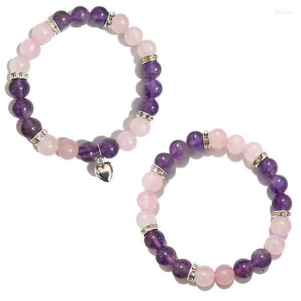 Strang Großhandel 2PCS natürliche 8MM Amethyst Pulver Kristall Stein Armband elastischen Faden