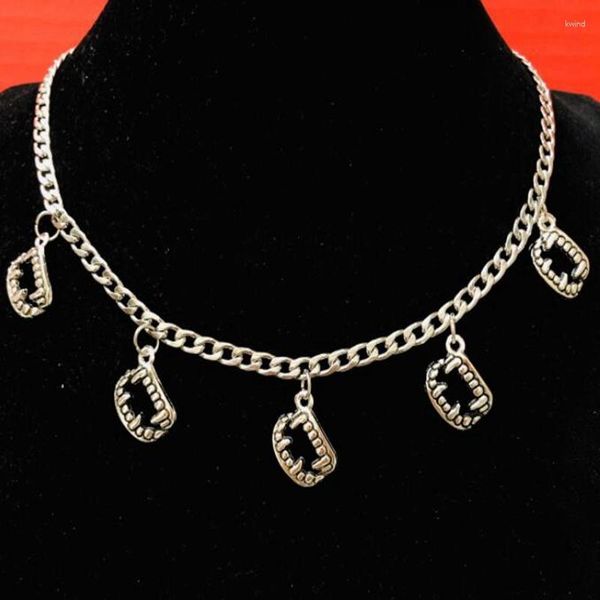 Ожерелья с подвесками в стиле Харадзюку, винтажное серебряное готическое готическое многослойное ожерелье с зубами вампира, ожерелье с толстой цепочкой динозавра, ювелирные изделия в стиле панк, хип-хоп