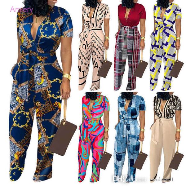 Designer-Overall für Damen mit weitem Bein, sexy Kontrastfarbe, Patchwork, modischer bedruckter Knopf-Cardigan-Spielanzug, Jumpsuit für Damen