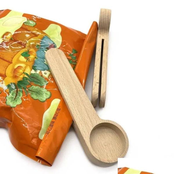 Kaffeeschaufeln Design Holzschaufel mit Taschenclip Esslöffel Massives Buchenholz Messen Teebohnenlöffel Clips Geschenk Großhandel Drop Delive DHZQ6