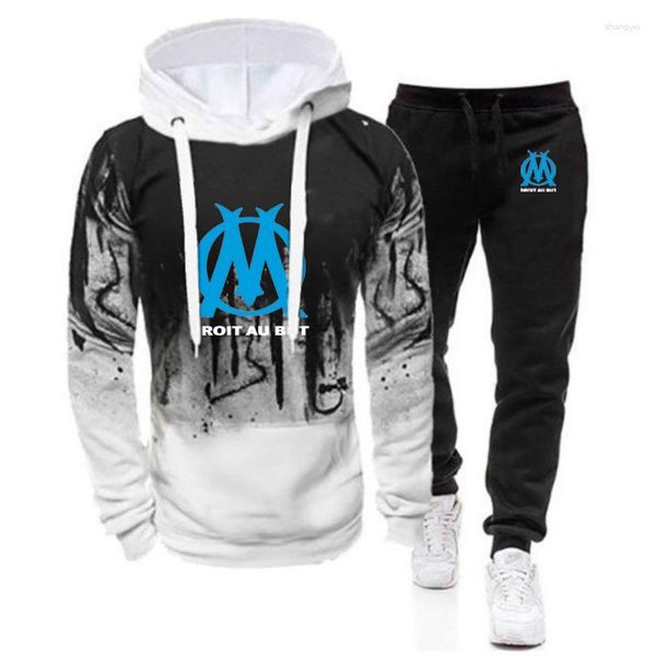 Tracksuits masculinos Droit Au But Marseille 2023Men's Mangas Compridas Gradiente Hoodies Casual Jaqueta Esporte Casacos Calças Confortáveis Ternos de Duas Peças