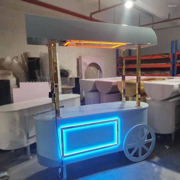 Piatti decorativi Bellissima carrello da bar caramelle dolci cibo blu con ruote decorazioni a LED