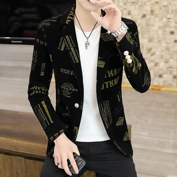 Blazers de impressão floral jaqueta masculina streetwear roupas casuais terno casaco masculino fino ajuste blazer masculino S-3XL