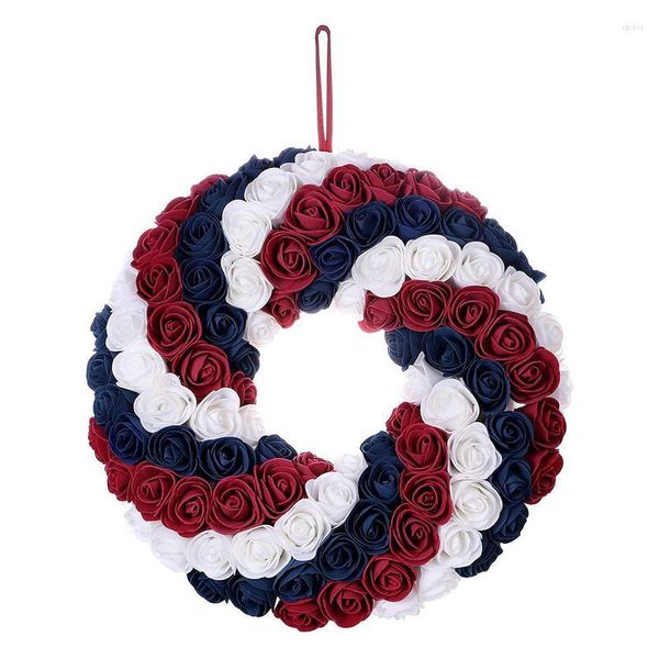 Flores decorativas grinalda patriótica americana porta da frente artificial azul branco vermelho decorações de flores para fora dentro fontes de festa