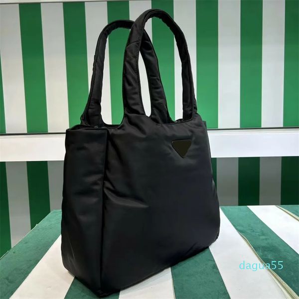 Designer Grande Re-Nylon Sacolas Preto Tecido Duas Alças Cesta Bolsa Esmaltado Metal Lantejoulas Hardware Bolsa De Ombro Bolsa De Compras De Inverno