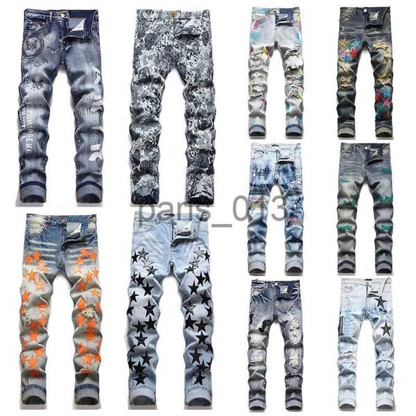 Herren Jeans Herren Designer Jeans Stickerei Hip Hop Joker Denim Hosen Männer gebrochenes Loch Patch elastische schlanke Füße Bleistifthose x0911