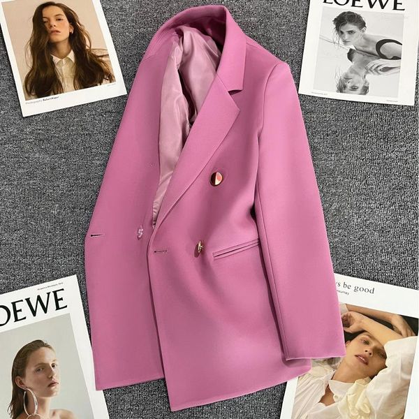 Giacche da donna 2023 Primavera Donna Blazer Moda Doppio petto Abbigliamento da ufficio Cappotto Blazer Vintage Tasche a maniche lunghe da donna Femminile