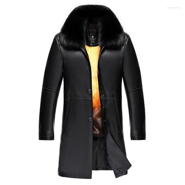 Giacche da uomo Giacca in pelle Inverno Caldo Fodera in pelliccia Colletto Moda Uomo Business Per grandi dimensioni M-4XL