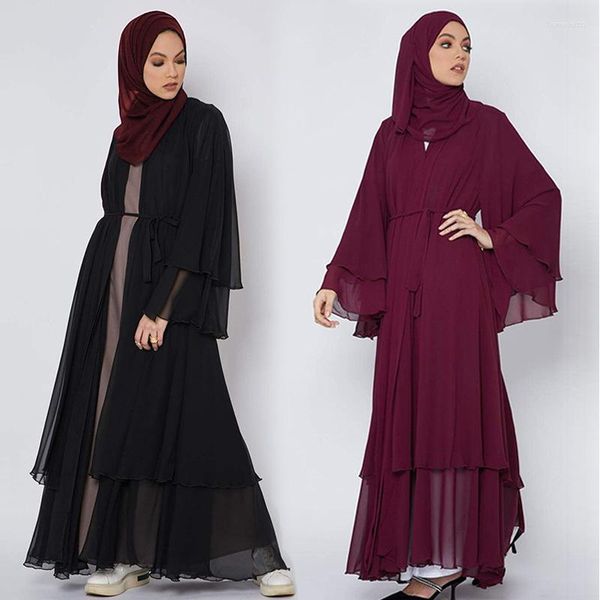 Ethnische Kleidung Saudi-Arabien Abaya für Frauen Dubai Net Elegante große lose Damen Robe Cardigan Kaftan mit Turban Arabisches langes Kleid